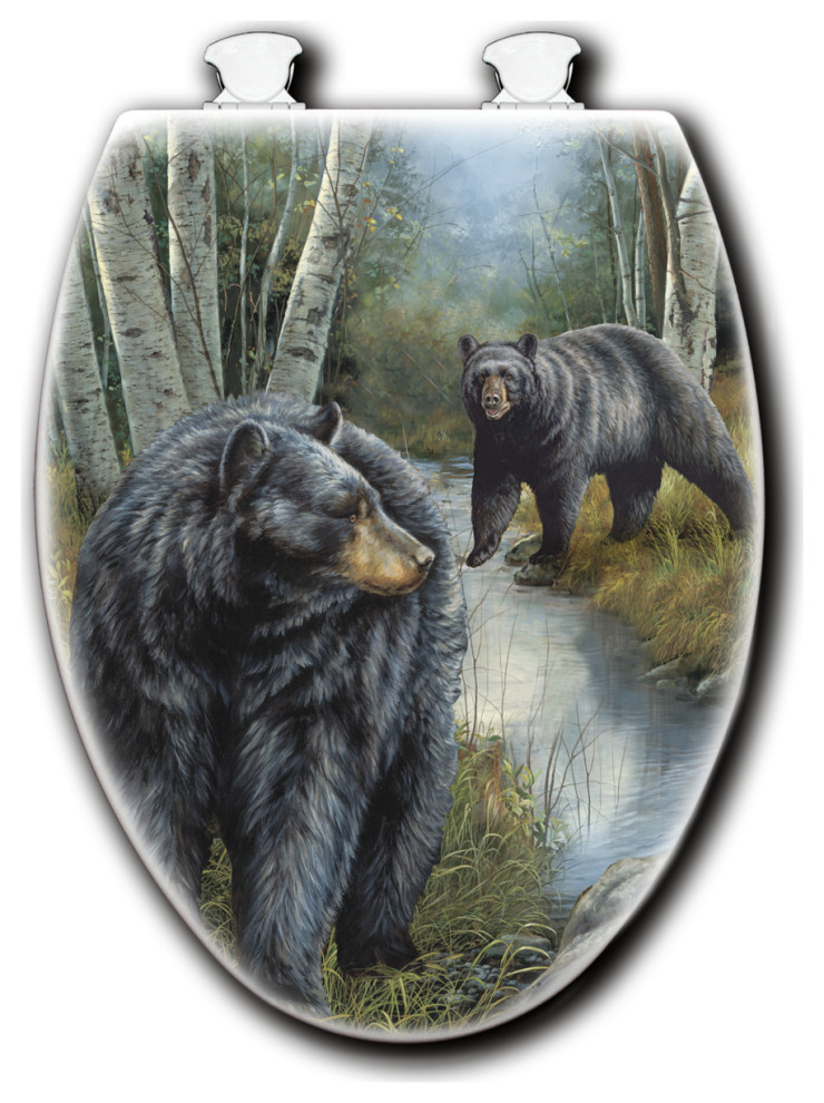 White Toilet Seat, Birchwood Bears Rustic Toilet Seats by WGI