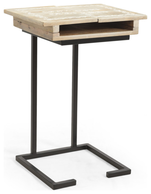 Cano Industrial Handcrafted Mango Wood CShaped End Table Industrial