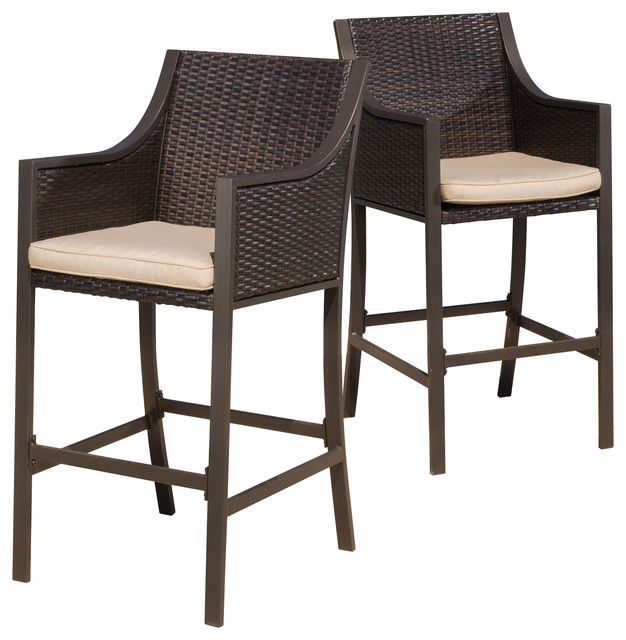 rani brown outdoor bar stools, set of 2 - tropical - outdoor bar
