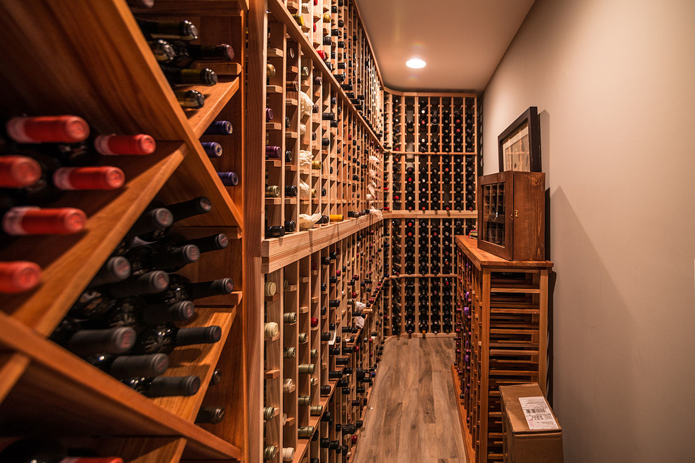 Photo of a transitional wine cellar in Detroit.