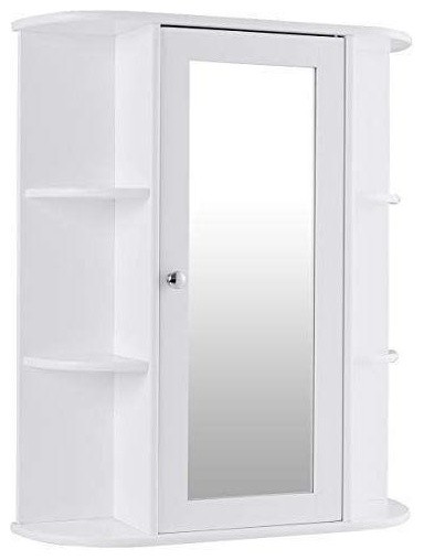 White Bathroom Wall Mounted Medicine Cabinet With Storage Shelves