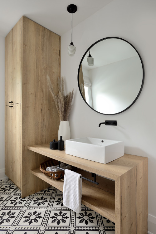 Modern Country Charm: Bathroom Vanity Sink Ideas with a White Vessel Sink