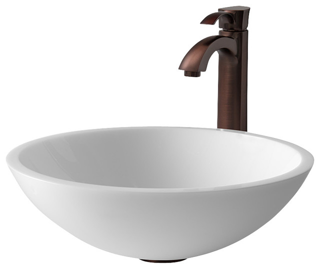 VGT208 Flat Edged White Vessel Sink with Oil Rubbed Bronze Faucet
