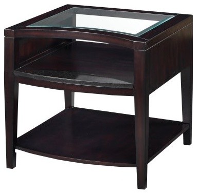 Magnussen Areva Rectangle Merlot Wood and Glass End Table with Casters