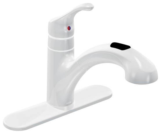Moen Ca87316w Renzo One Handle Low Arc Pullout Kitchen Faucet