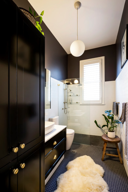 Bathroom/Laundry with Black Matte doors traditional-bathroom