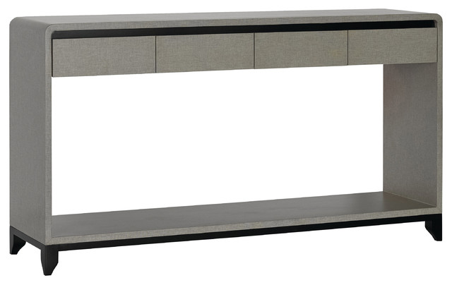 Mariel Modern Classic Grey Black Lacquered Linen 4 Drawer Console Table