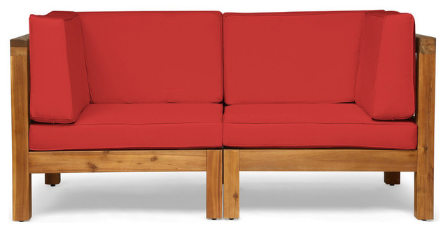 Gdf Studio Keith Outdoor 2 Seater Acacia Wood Sectional Loveseat Keith Outdoor 2 Seater Acacia Wood