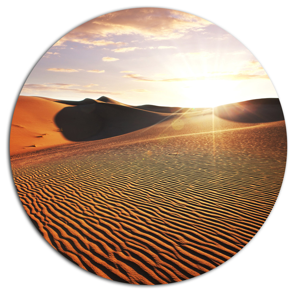 Sahara Desert At Sunset, Landscape Disc Metal Wall Art Contemporary