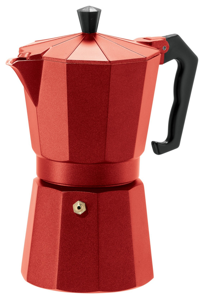 Oggi Red Cast Aluminum 12 Ounce Stovetop Espresso Maker Modern