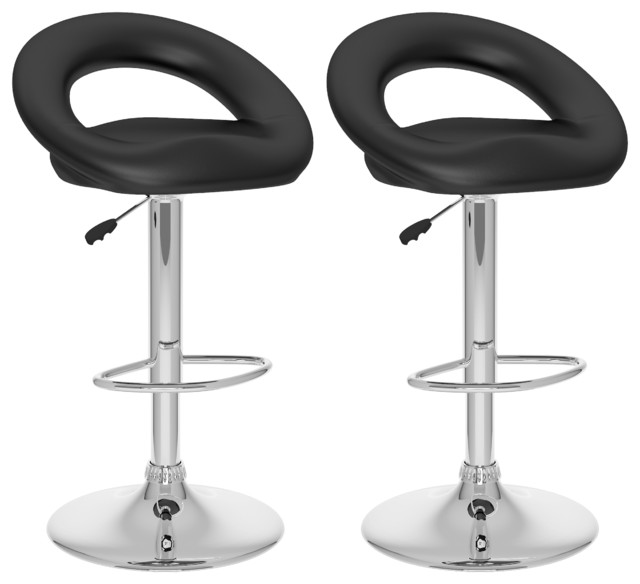 Shop Houzz | CorBrands Distribution LLC Set of 2 Round Open Back ... - Open Back Adjustable Bar Stools, Set of 2, Black Leatherette contemporary- bar-