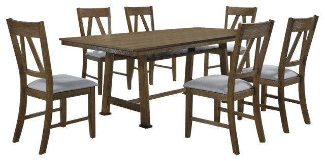 Filkins 7 Piece Storage Dining Set, Brown Wood and Blue Fabric ...