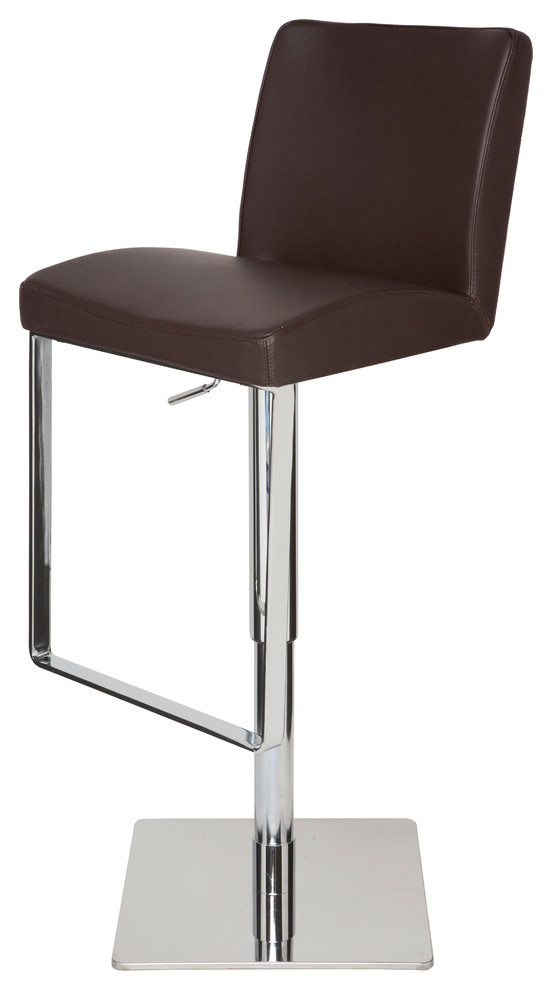 Matteo Adjustable Bar Stool, Modern Contemporary Barstool, Brown Leather Contemporary Bar