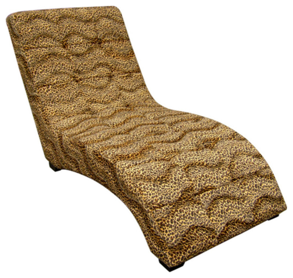 Fabric Upholstered Animal Print Chaise With Curved Backrest, Brown