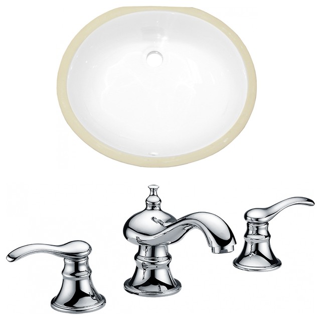 Oval Undermount Sink Set Chrome Hardware With 3 Hole 8 Cupc Faucet White 19 5