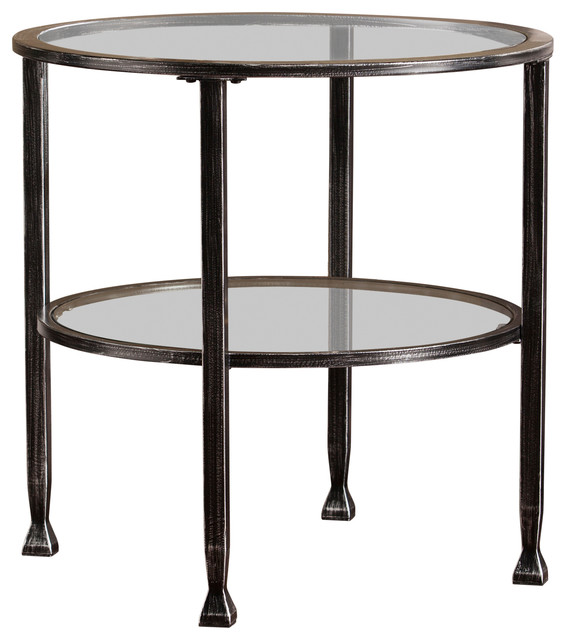 Symon Metal Glass Round End Table, Small Round Metal And Glass End Tables