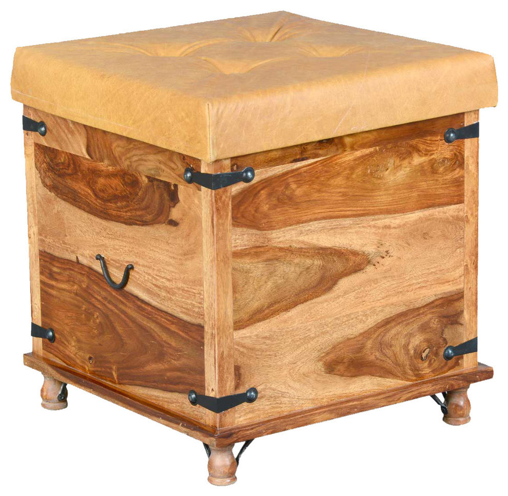 Everett Kokanee Solid Wood & Leather Foot Rest Storage Trunk Accent