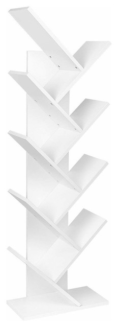Floorstanding Bookcase Organizer, White Painted MDF, Simple Tree Design