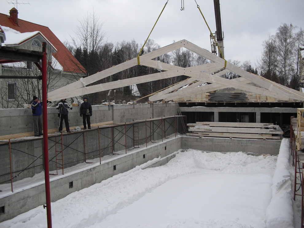 Кровля над бассейном (фермы ножницы)