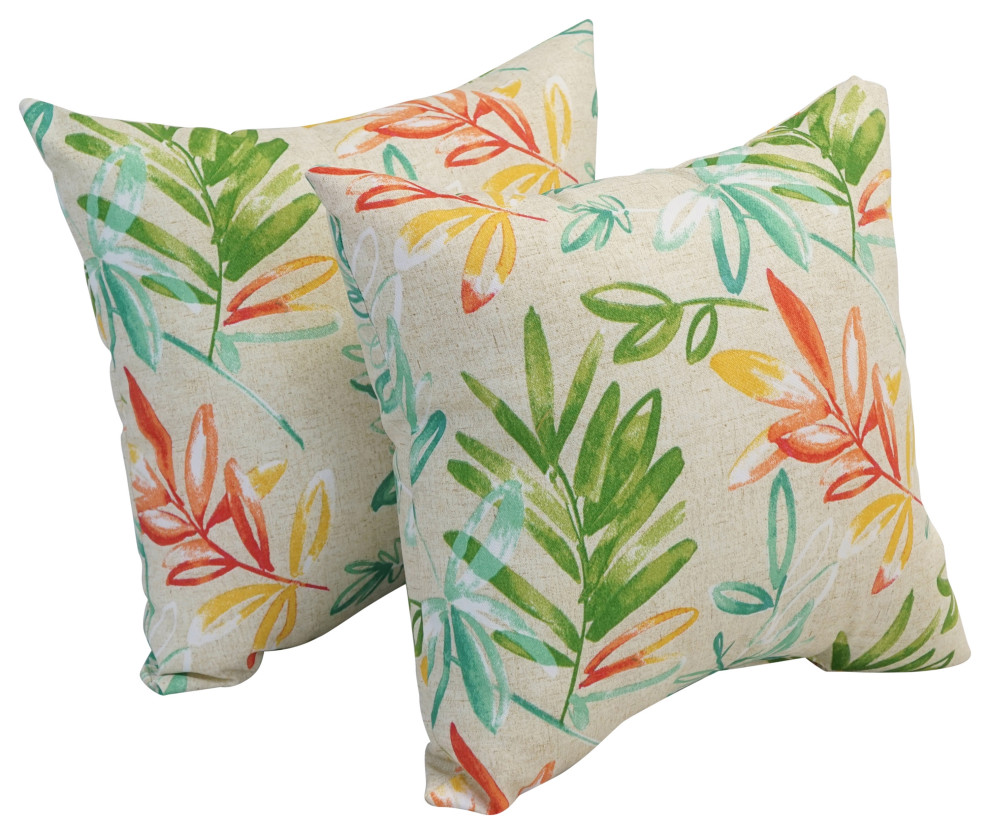 17" Square Polyester Outdoor Throw Pillows, Set of 4, Menillo Opal Tropical Outdoor Cushions