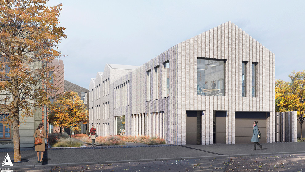 Небольшой офисный комплекс со сложной кирпичной кладкой