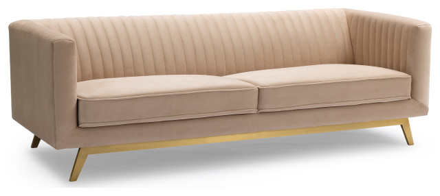 Liv Modern Beige Velvet Sofa - Midcentury - Sofas - by Armen Living