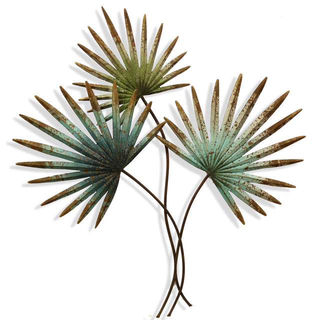 Stylecraft Weathered Painted Palm Leaves, Metal Wall Sculpture