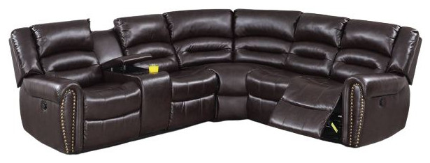 Lisbon Power Motion Sectional Sofa With Console, Brown Bonded Leather