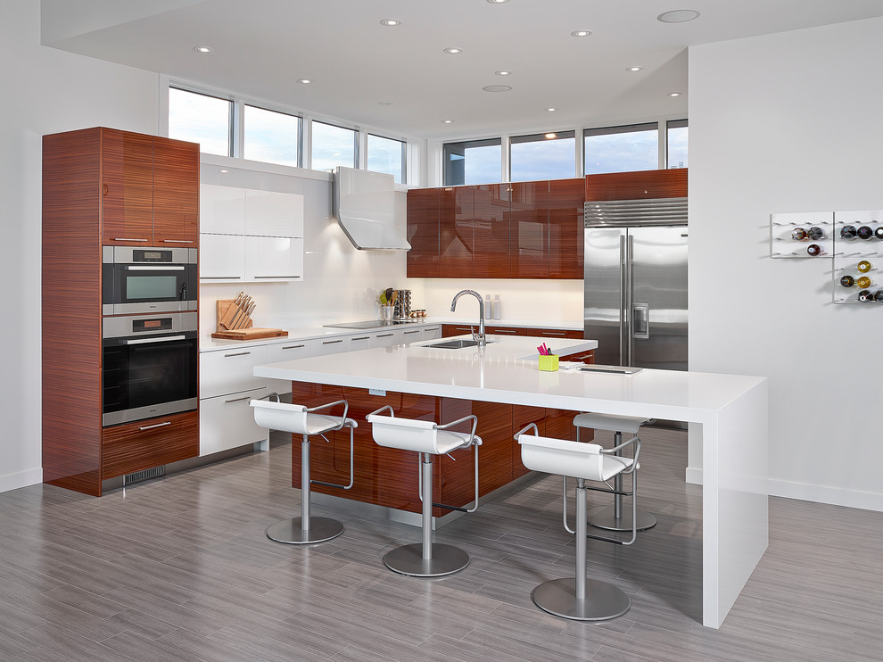 Contemporary l-shaped eat-in kitchen in Edmonton.