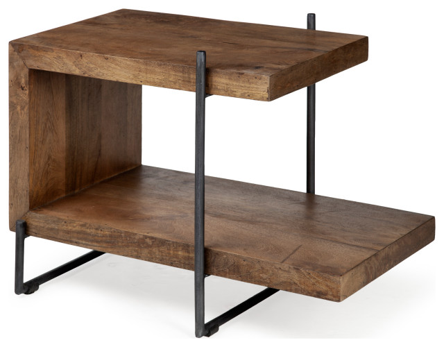 Artie U Shaped Wood Black Iron End Side Table Industrial Side