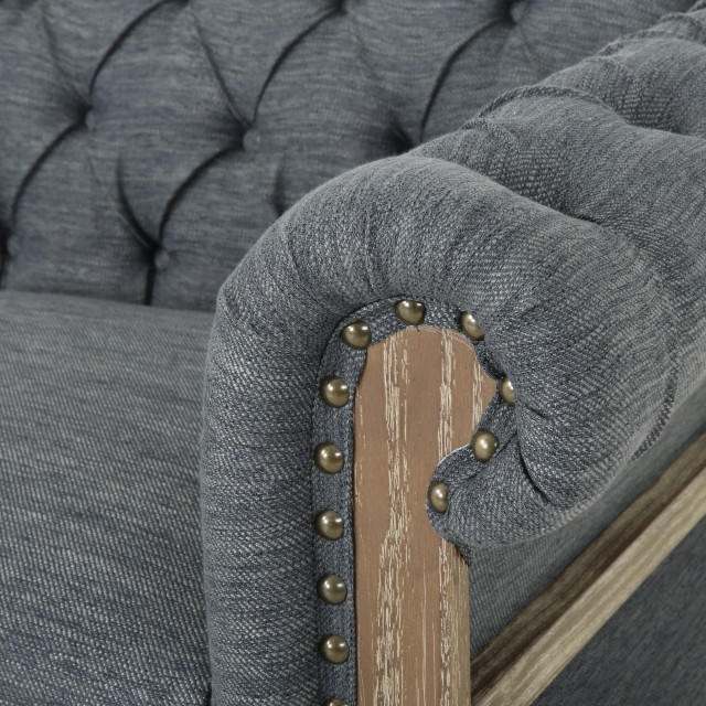 Chesterfield Sofa, Rustic Wood Frame & Tufted Backrest & Rolled Arms ...