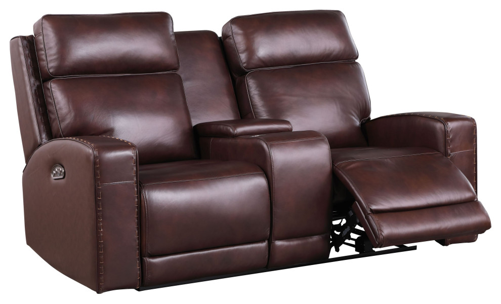 Waylon Top Grain Leather Power Recliner Loveseat With Adjustable