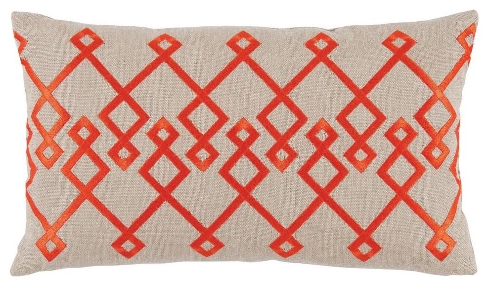 Chevron Orange Embroidery Lumbar Pillow