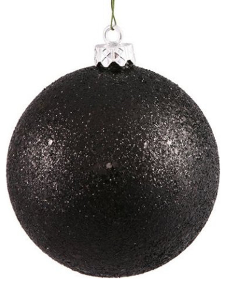 70Mm 2.75" Matte Black Ball Ornament With Wire, Uv Coated Traditional