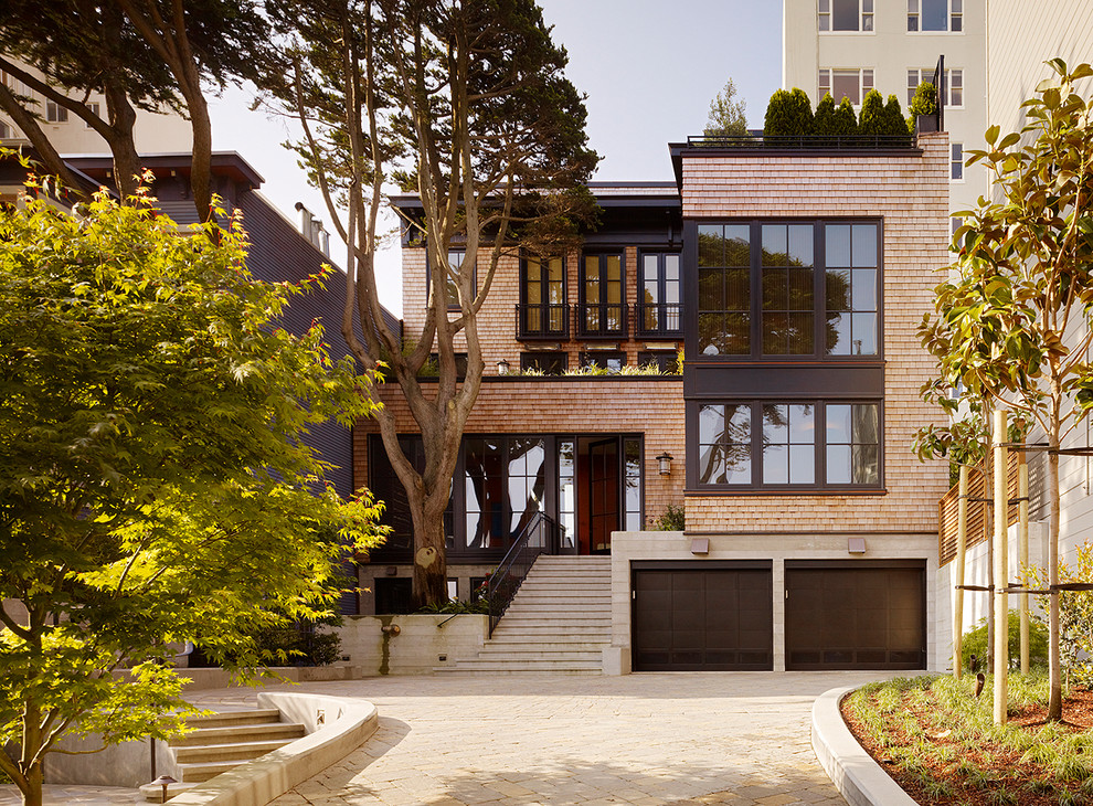 Inspiration for a contemporary exterior in San Francisco with wood siding.