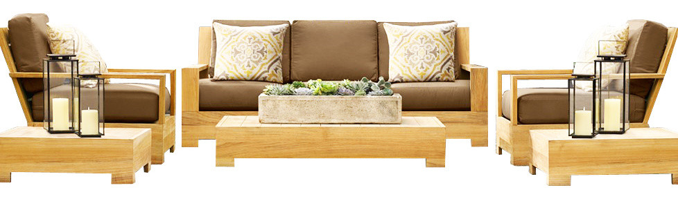6-Piece Leve Teak Sofa Set With Sunbrella Cushion, Gavin Mist