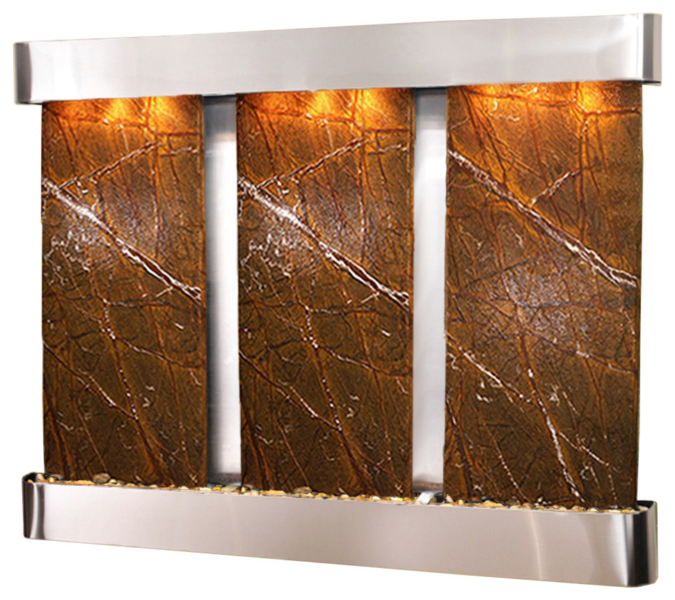 Deep Creek Falls Fountain, Brown Marble, Stainless Steel, Round