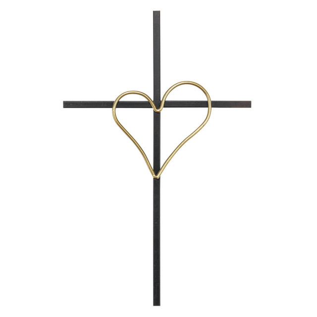 Cross Wall Black With Gold Heart Metal 12X19In