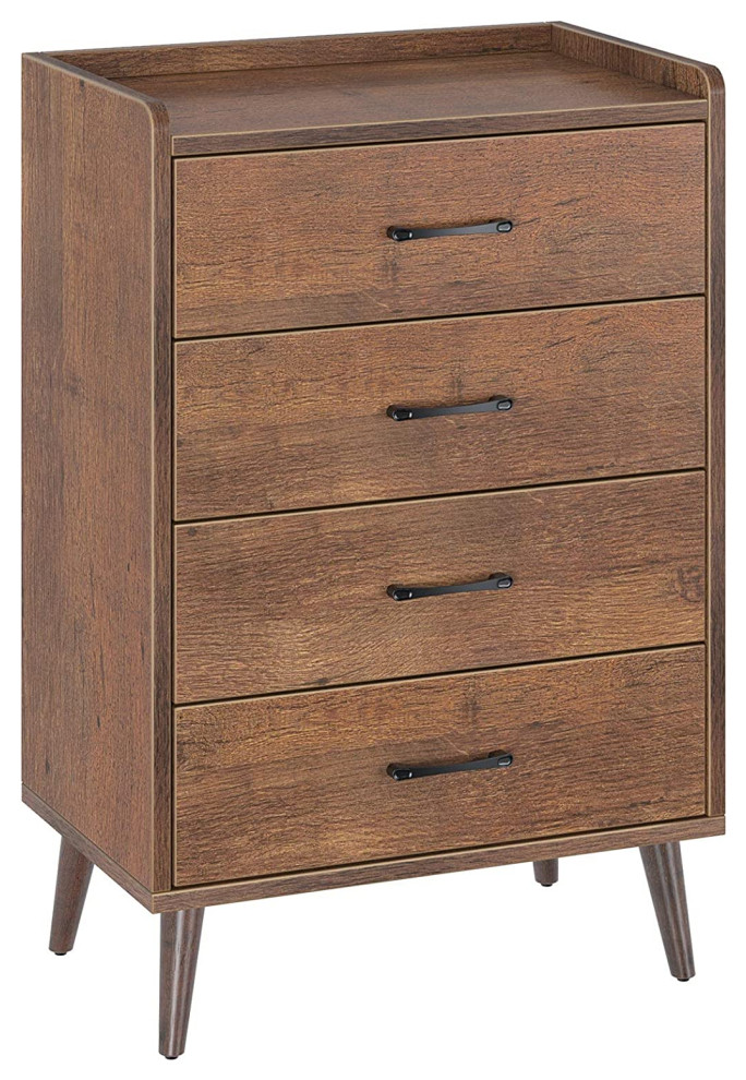 Vertical Dresser, Tapered Legs & 4 Drawers With Curved Pull Handles, Brown