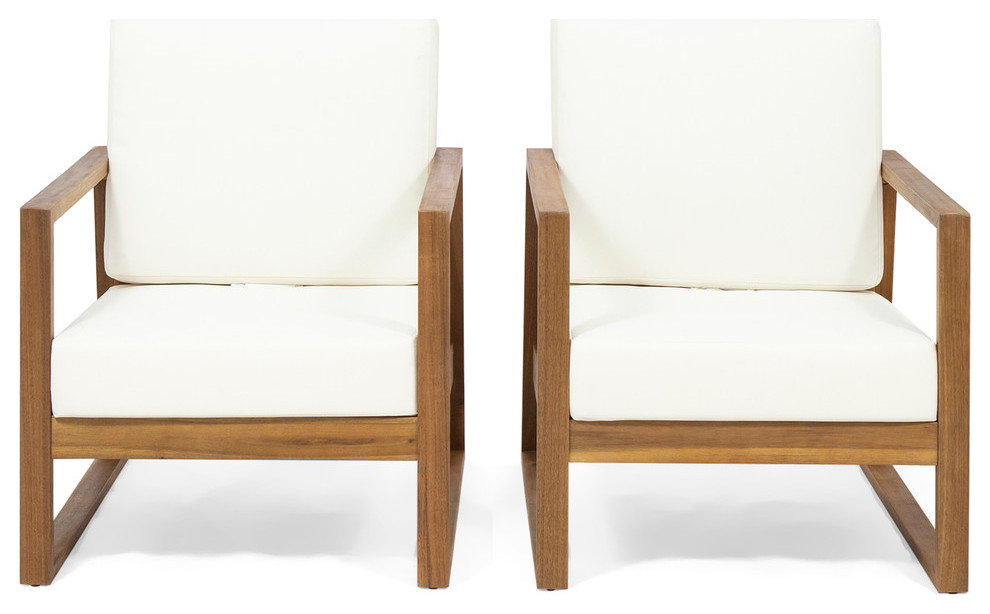 Mavis Outdoor Acacia Wood Club Chair With Cushions, Set of 2 - Transitional  - Outdoor Lounge Chairs - by GDFStudio | Houzz