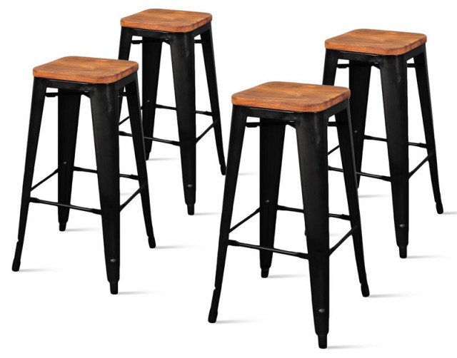New Pacific Direct Metropolis 30" Backless Bar Stool in Brown/Black (Set of 4) Industrial
