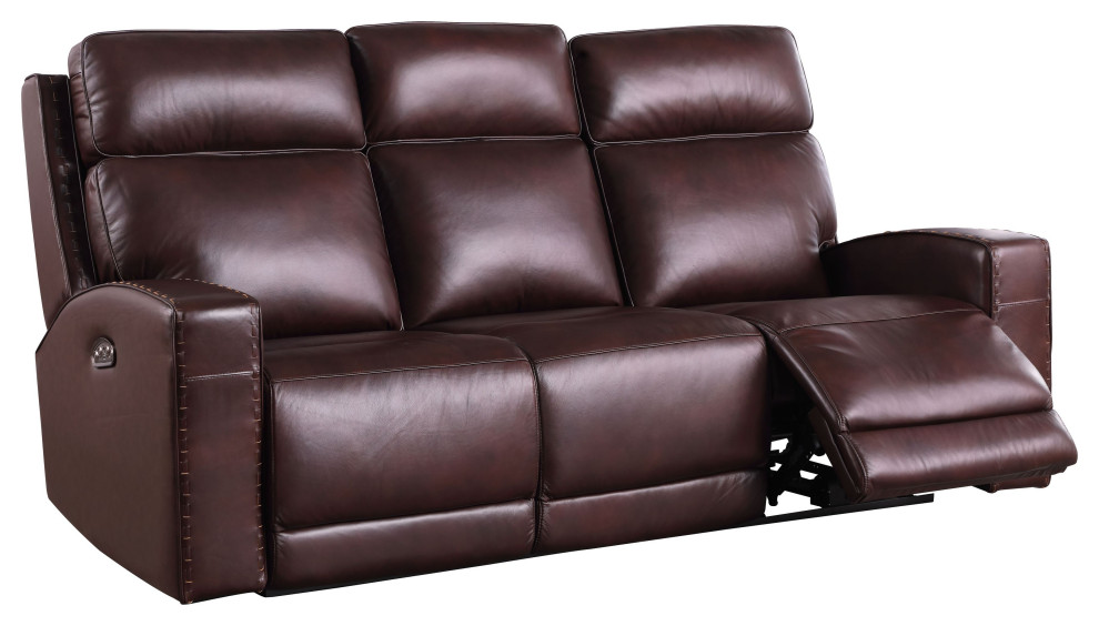 Waylon Top Grain Leather Power Recliner Sofa With Adjustable Headrest