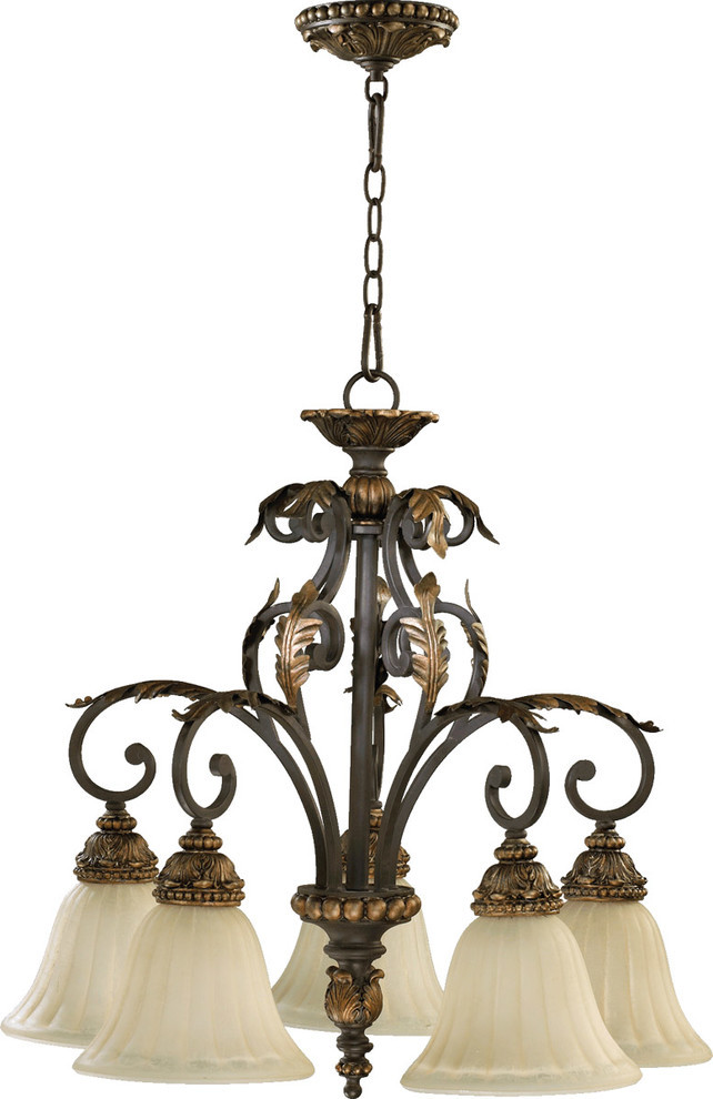 Chandelier 5-Light With Toasted Sienna With Mystic Silver Medium 28" 500W
