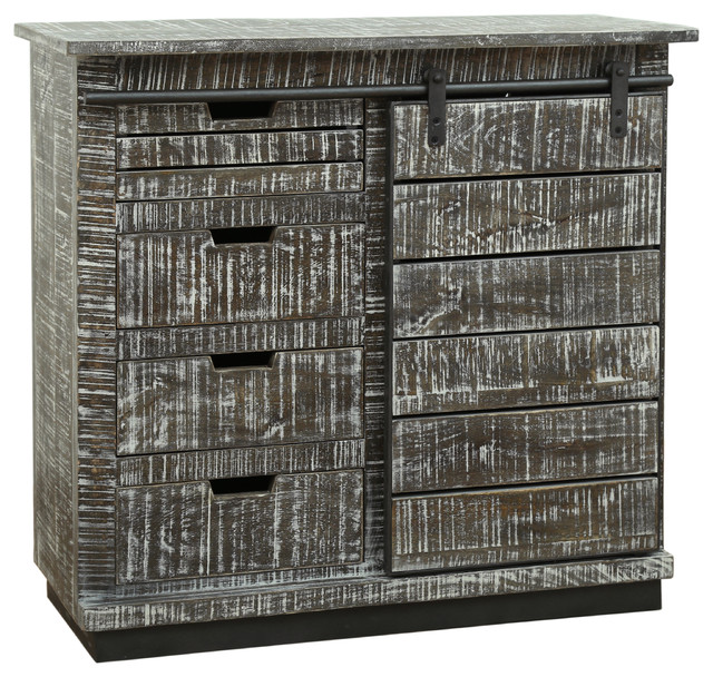 Four Drawer Cabinet With Sliding Door Dark Brown And White Wash