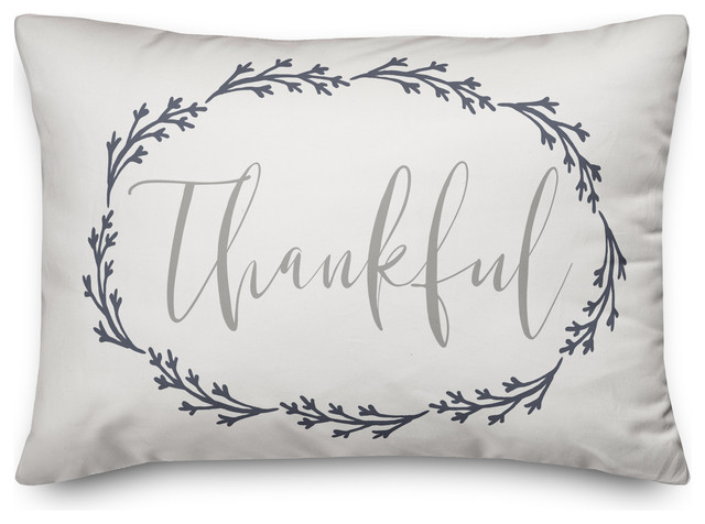 Thankful Blue Wreath Lumbar Pillow, 14"x20"