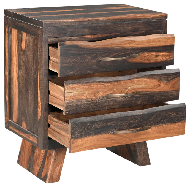 Aubrey 3-drawer Live Edge Wood Nightstand - Rustic - Nightstands And ...