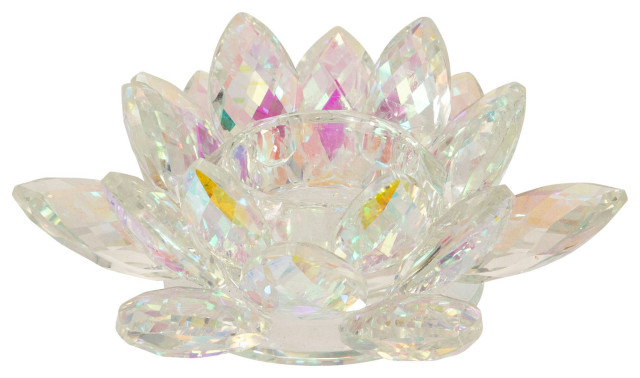 Rainbow Crystal Lotus Votive Holder 6"