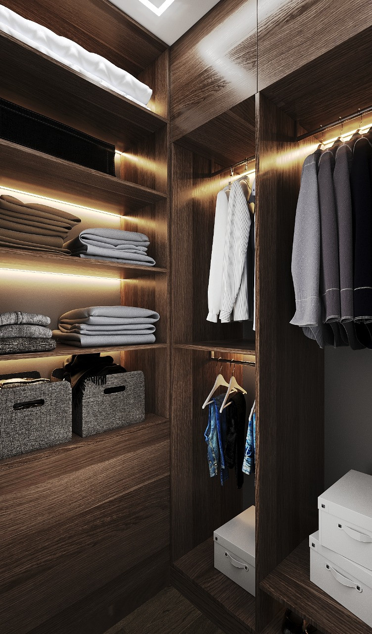 Гостевая спальня с санузлом и гардеробной в частном доме