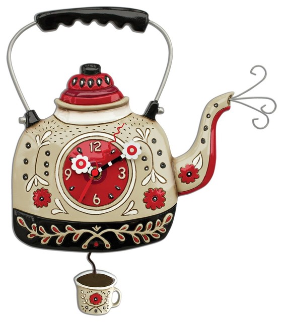 Allen Designs "Kettle'S On" Whimsical Pendulum Wall Clock