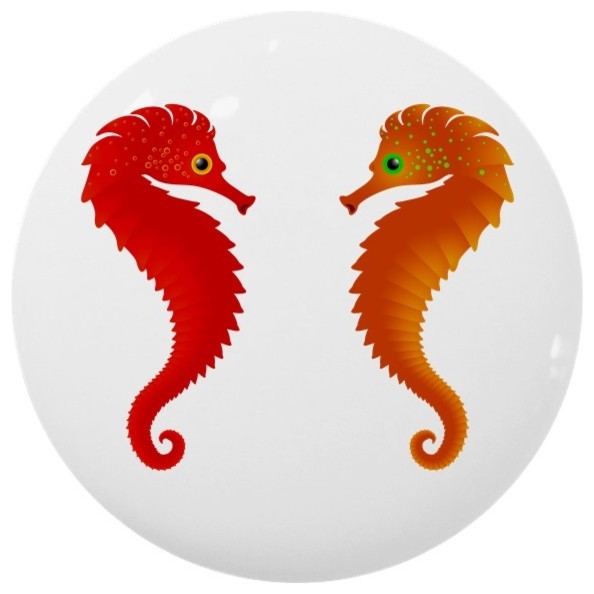 Red And Orange Seahorses Ceramic Cabinet Drawer Knob Beach Style